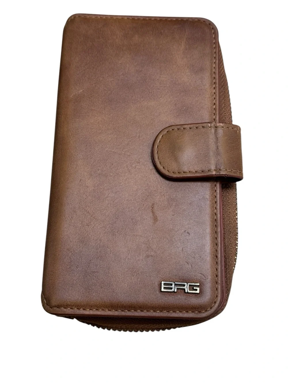 BRG Bifold Brown Faux Leather Women’s Zip Wallet with Snap Closure